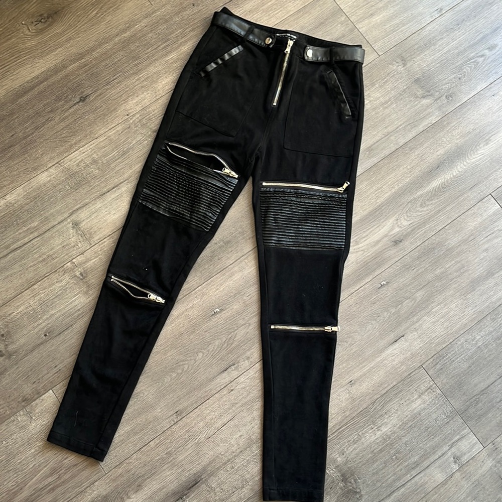 maniere de voir suede leather pants with zippers cute comfy jeans leggings